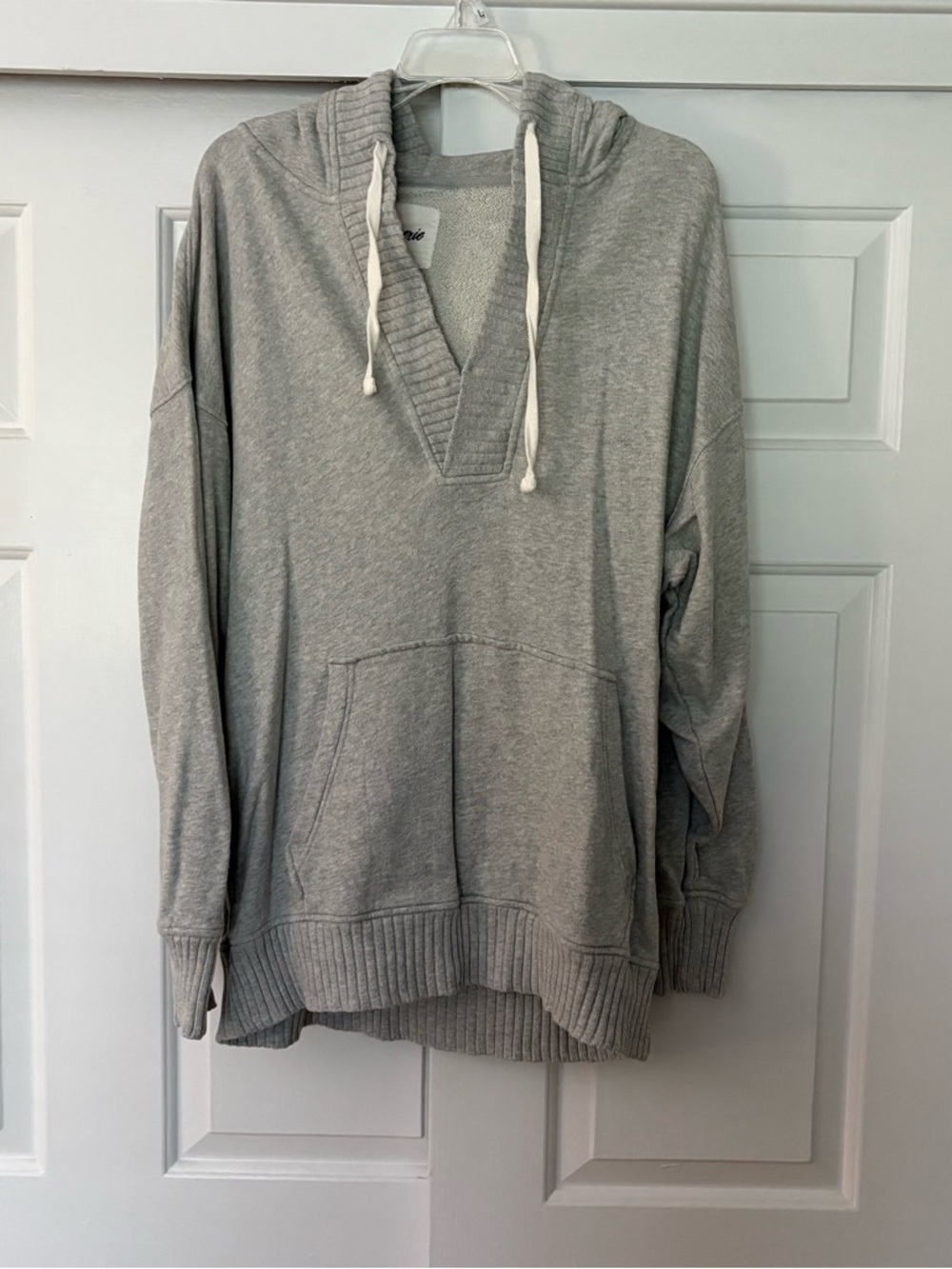 aerie Light Gray Off-the-Shoulder Hoodie Sweater